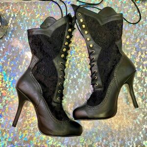 Funtaisma Lace Up Cosplay Victorian Granny Boots Black Gothic Steampunk Witchy 8